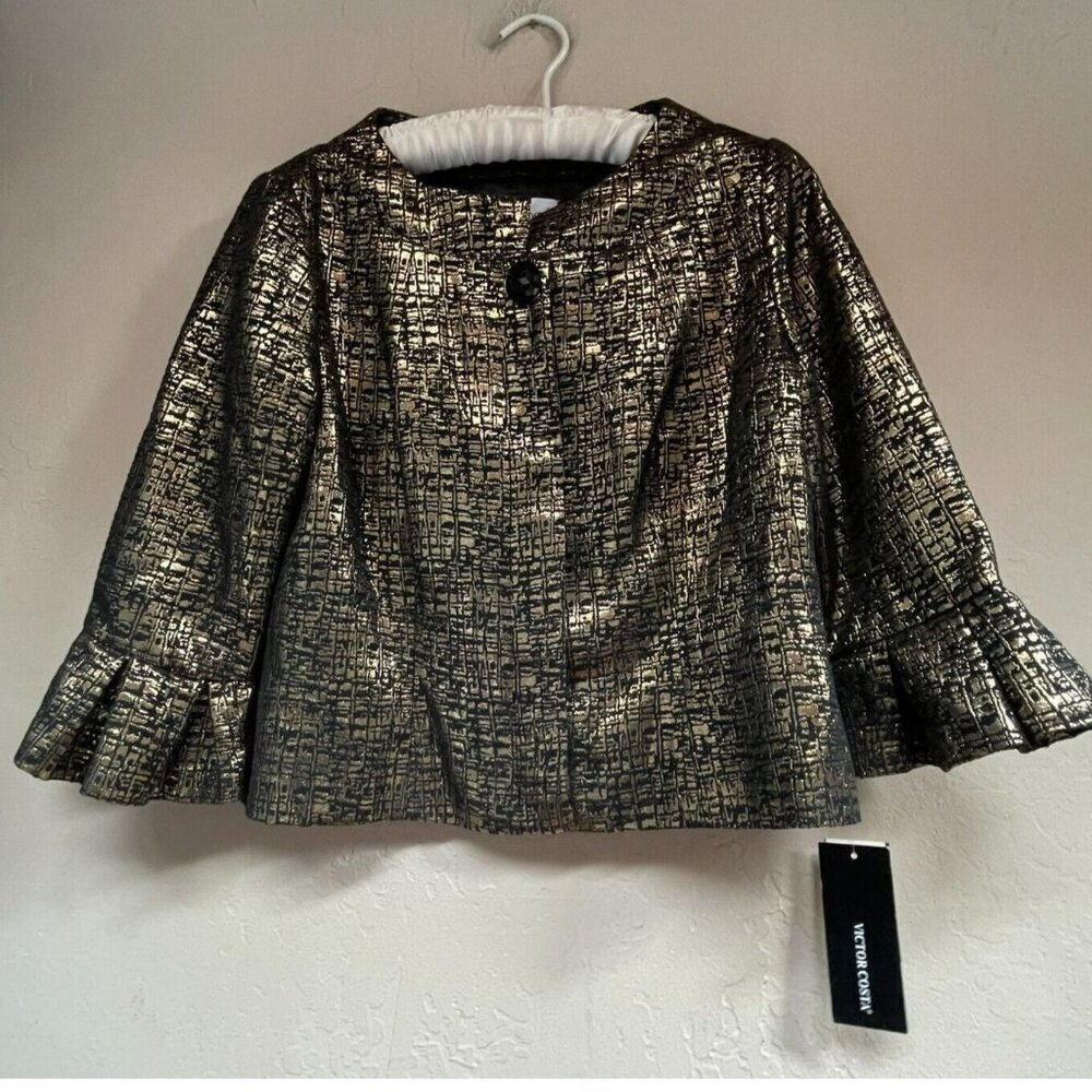 New Victor Costa Women's 8 Cotton Blend Metallic Gold Cropped Jacket Bell Sleeve